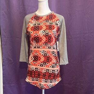 LuLaRoe Red, Pink and Gray Patterned 3/4 Sleeve Top